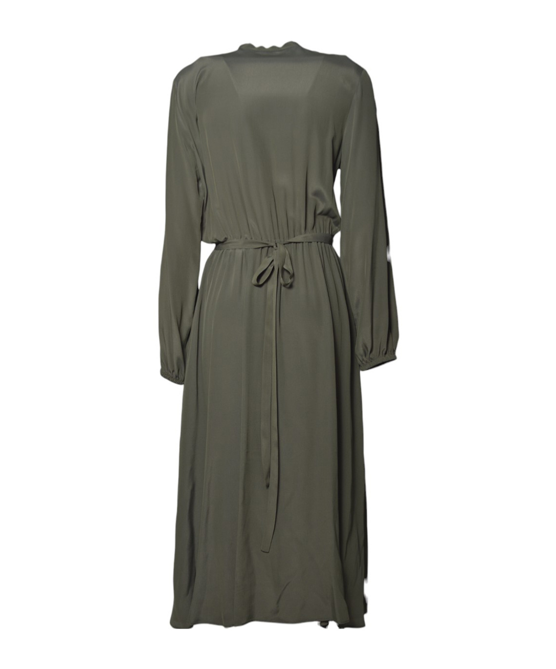 Aspesi Green Crepe De Chine Midi Dress With Ruffles
