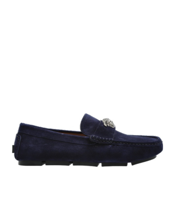 Versace Round Toe Loafers In Blue