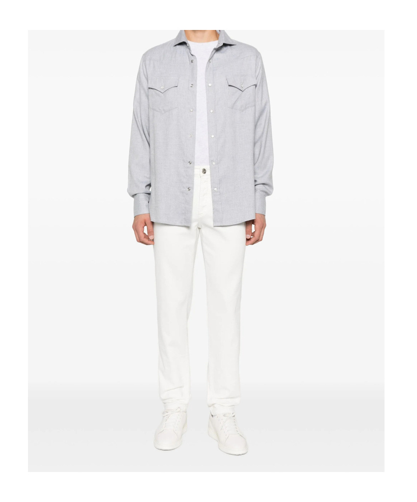 Brunello Cucinelli Double-pocket Long-sleeve Shirt In Gray
