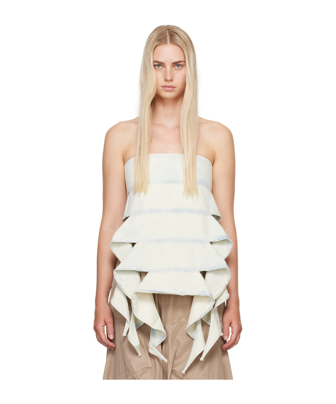 Y/project Snow White Wash Cotton Bug Denim Top In Nude