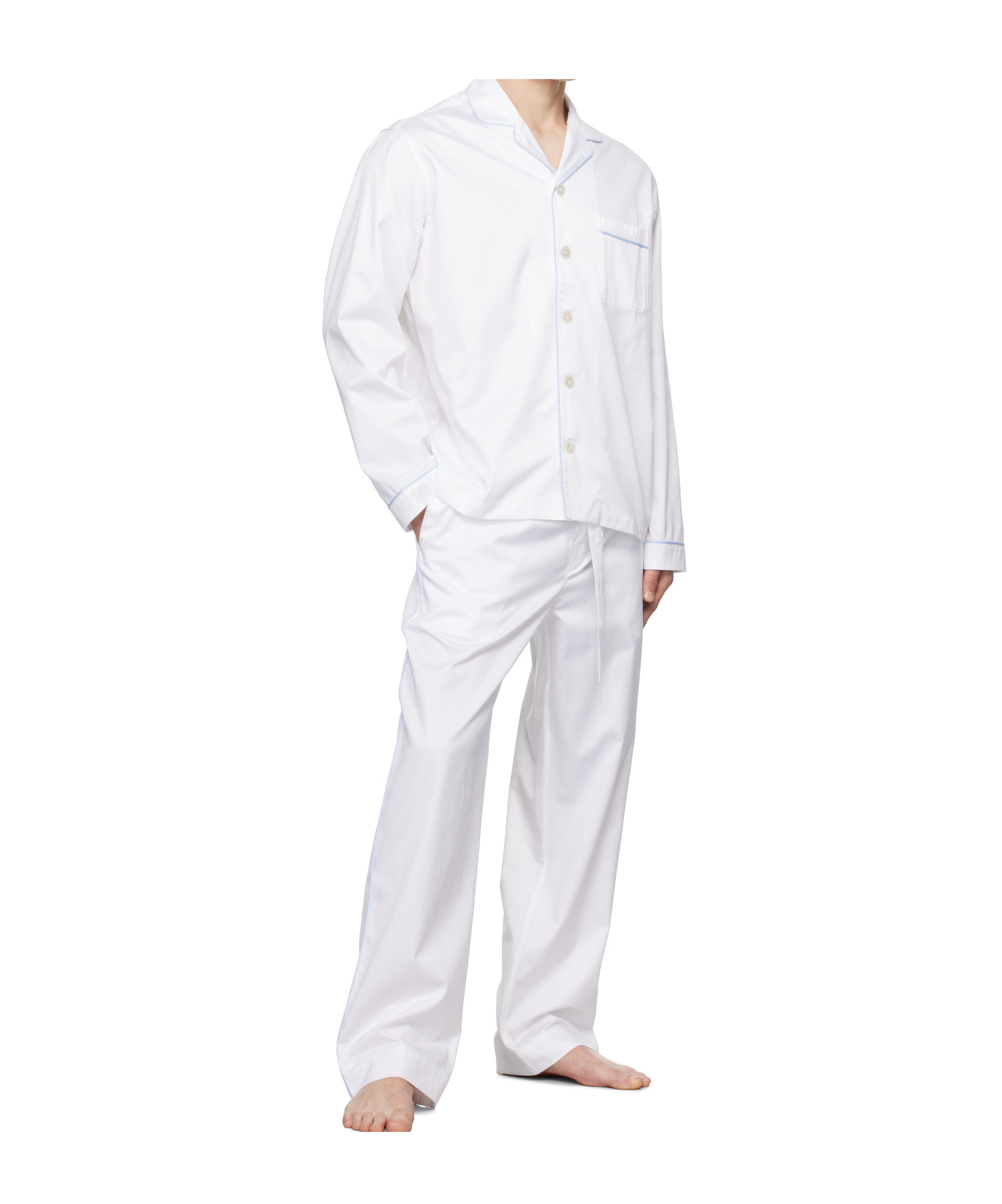 Tekla White Sateen Long-sleeved Pyjama Shirt In White