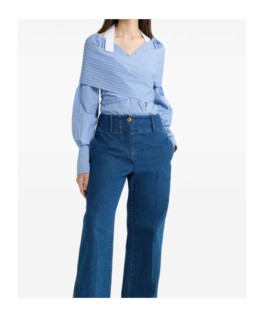 Shop Patou Poplin Wrap Blouse In Blue