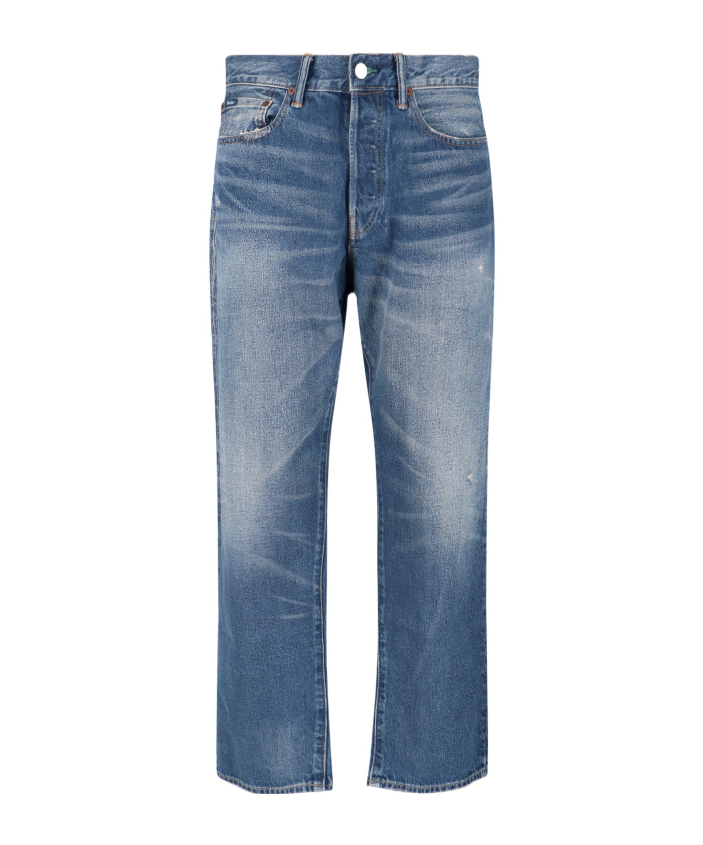 Polo Ralph Lauren Straight-leg Jeans In Medium Blue Denim With Distressed Finish In Blue