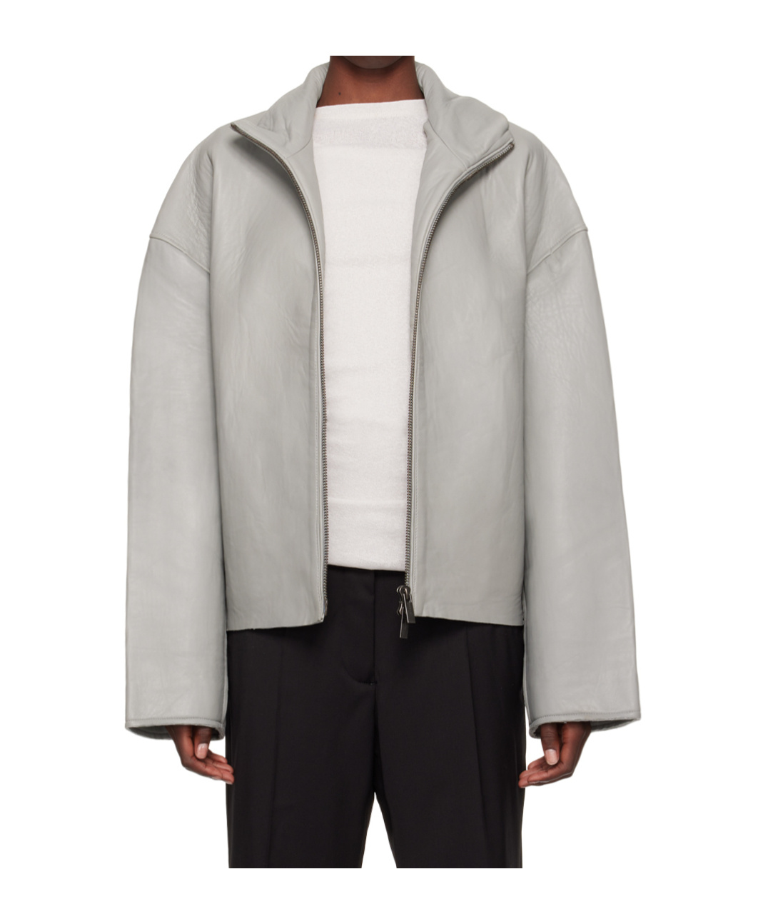 Remain Birger Christensen Stand-collar Zipper Leather Jacket In Gray