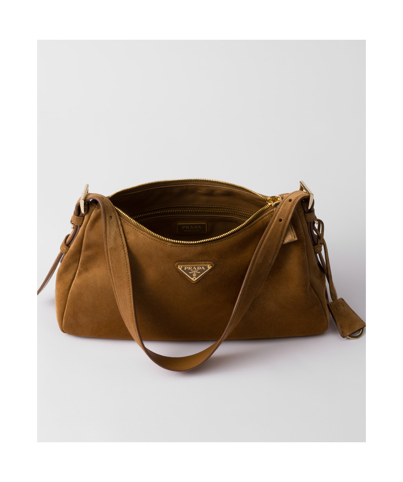 Prada Medium Aimée Suede Shoulder Bag In Cinnamon