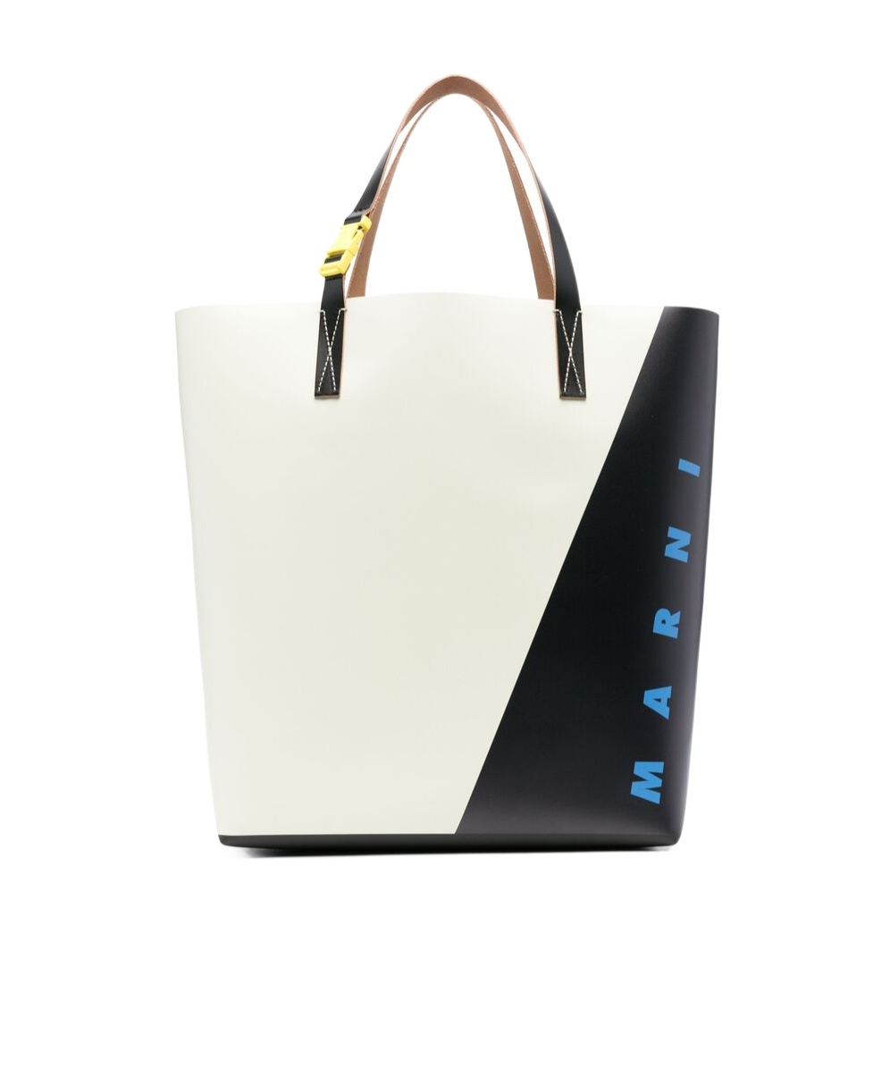Shop Marni Letter Logo Tote Bag In White
