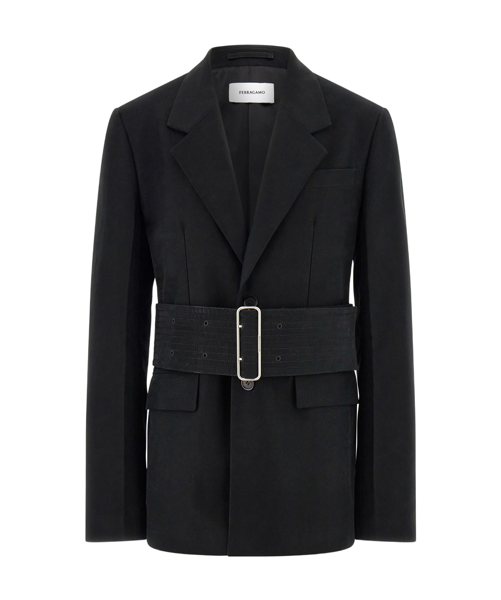 Ferragamo Wide-belt Suit Coat In Black