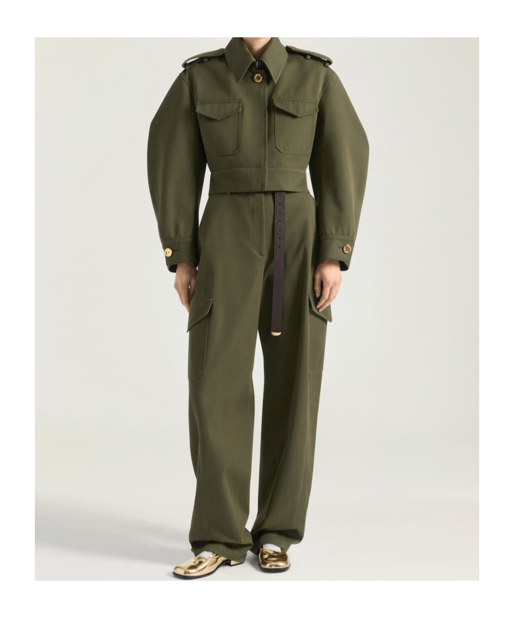 Givenchy Cropped Utility Jacket In Cotton And Wool In Green