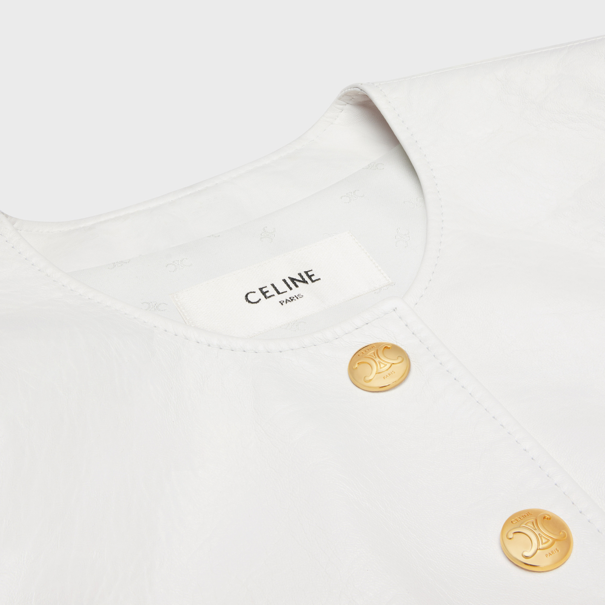 Celine Long-sleeved Leather Jacket In White