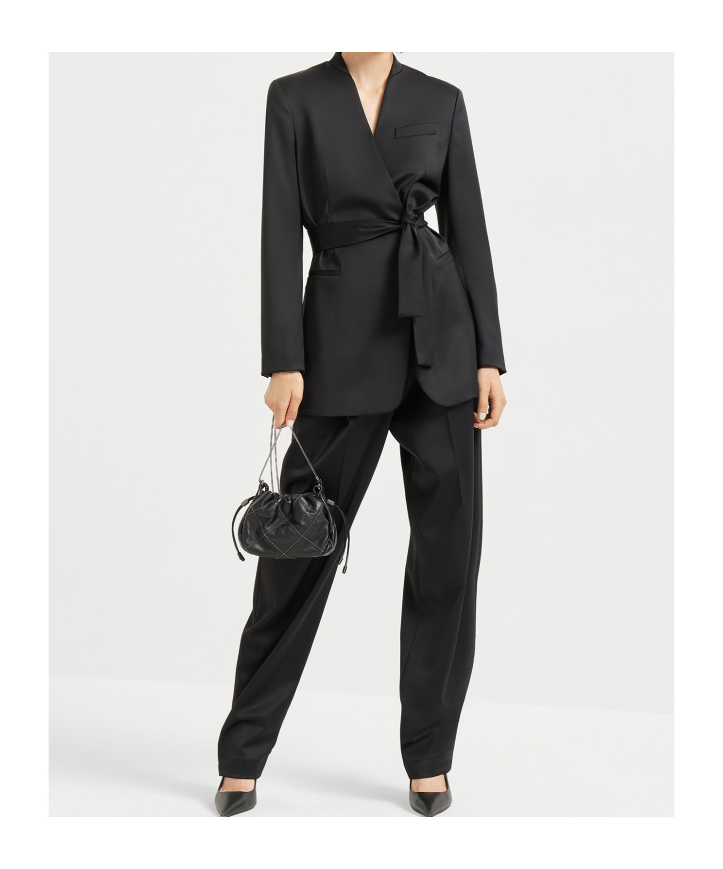 Brunello Cucinelli Belted Wrap Blazer In Black
