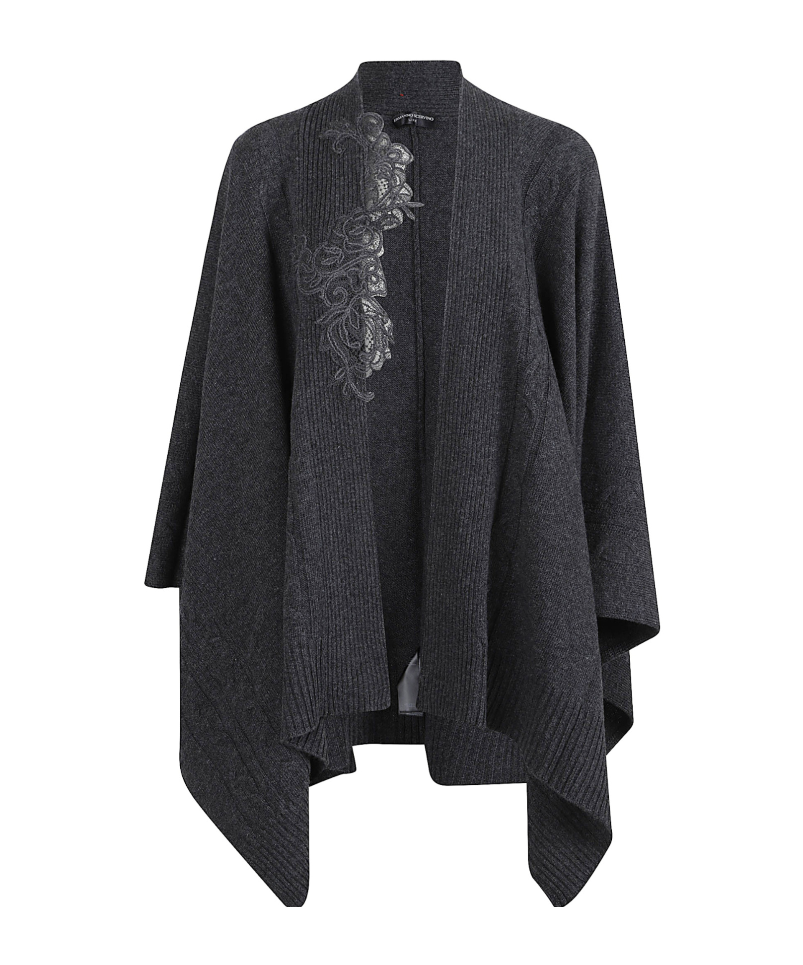 Ermanno Scervino Draped Cape With Ribbed Hem And Embroidery In Black