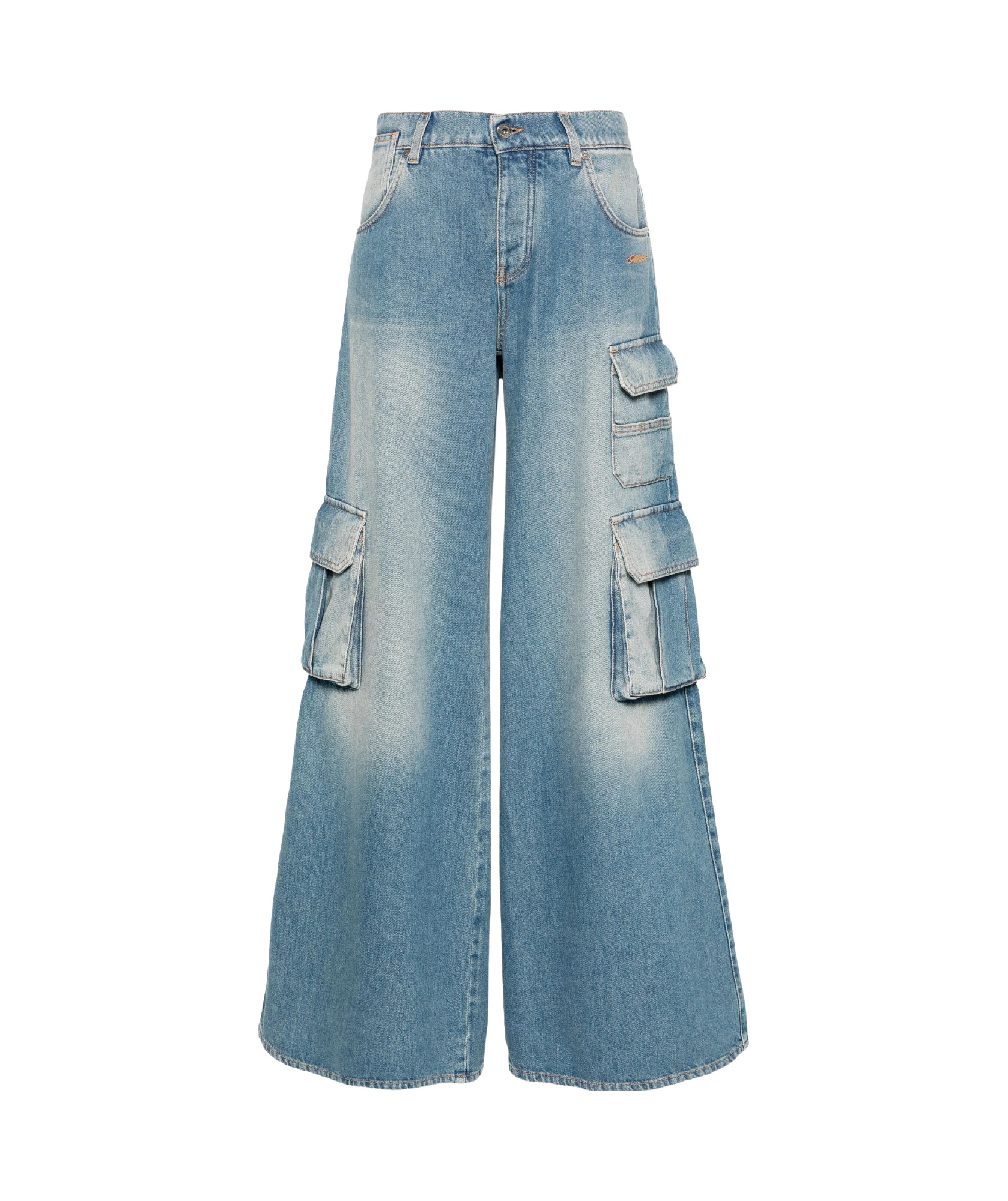 Off-white Light Blue Logo-embroidered Cargo Jeans In Blue