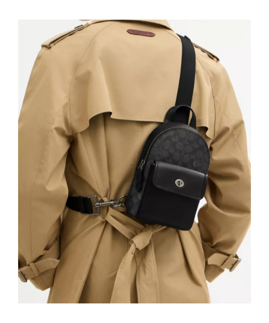 Coach Small Turnlock Sling Pack In Signature Canvas In Black