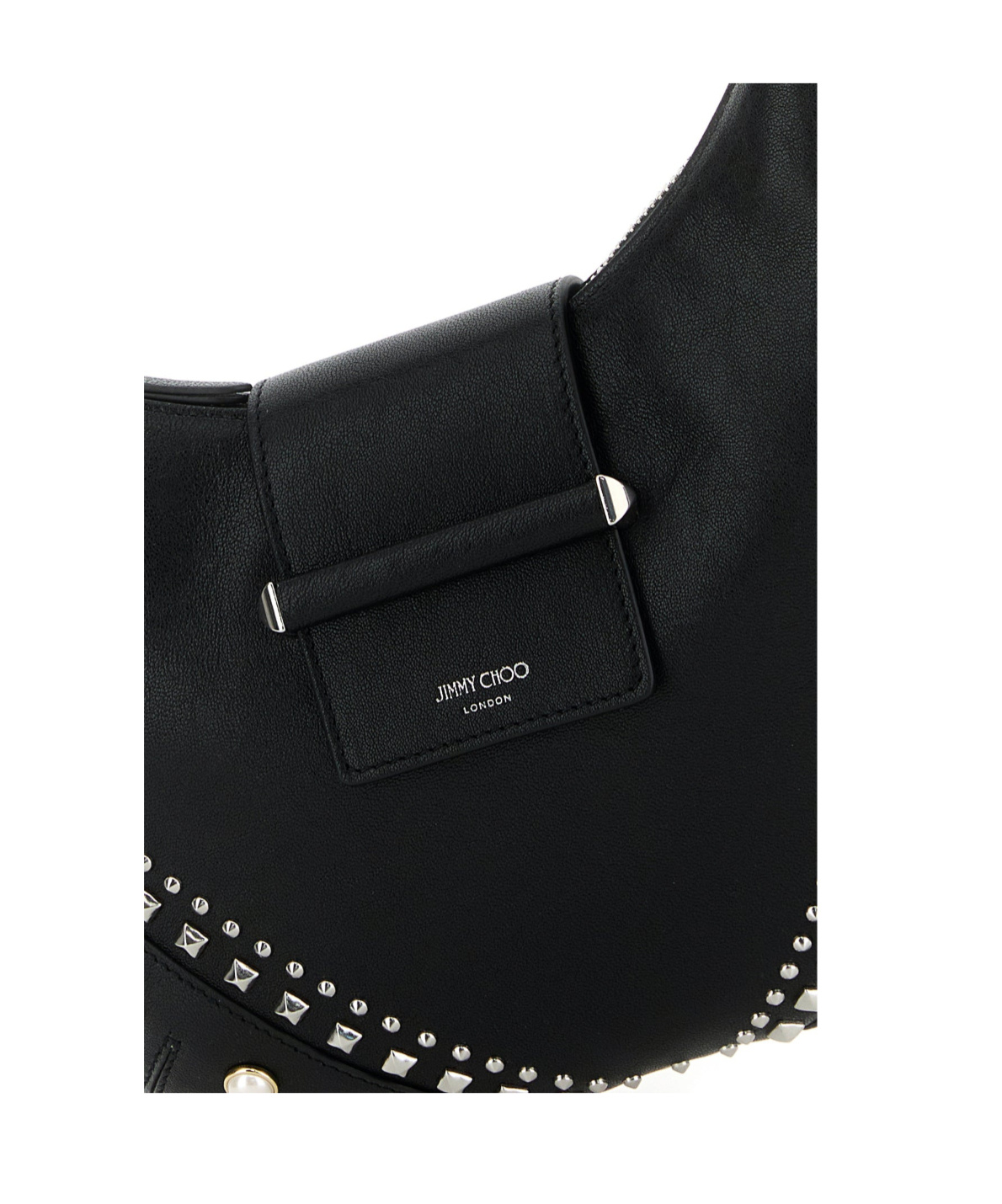 Jimmy Choo Small Bar Hobo Studded Pearl Shoulder Bag In Black