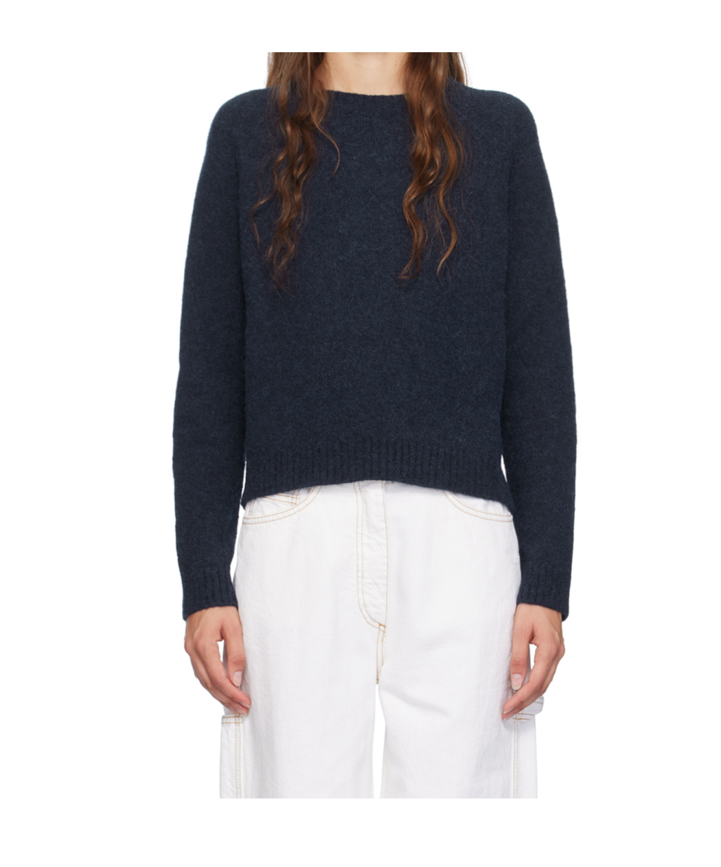 Hugo Boss Navy Crewneck Stretch Sweater In Blue