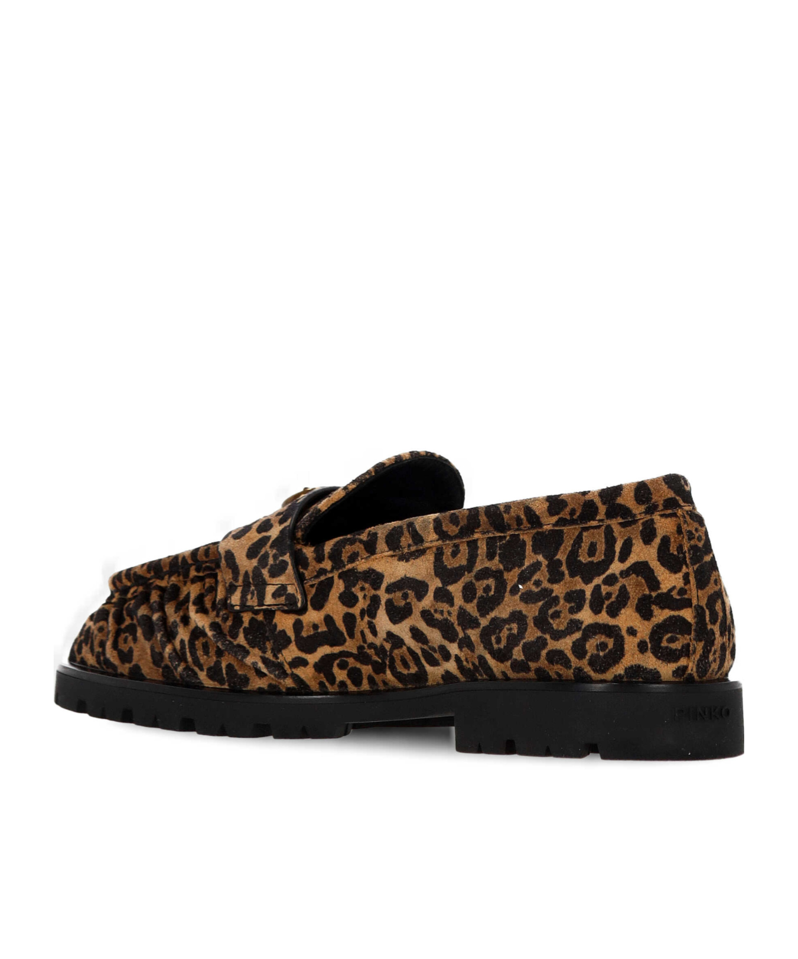 Pinko Brown Loafers With Leopard Print And Logo Plaque In Leather Woman In Black