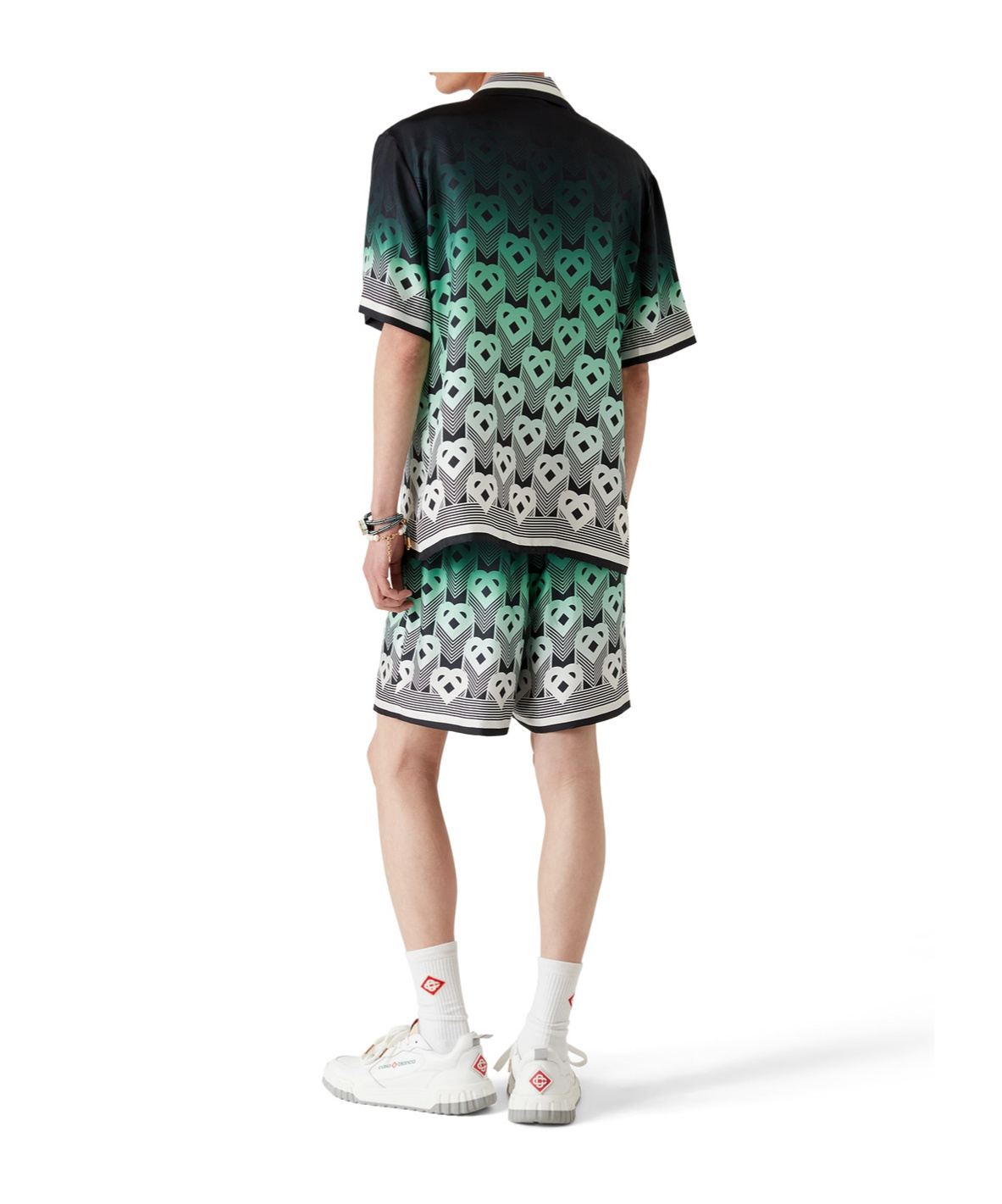 Casablanca Men Gradient Monogram Short Sleeve Silk Shirt In Green