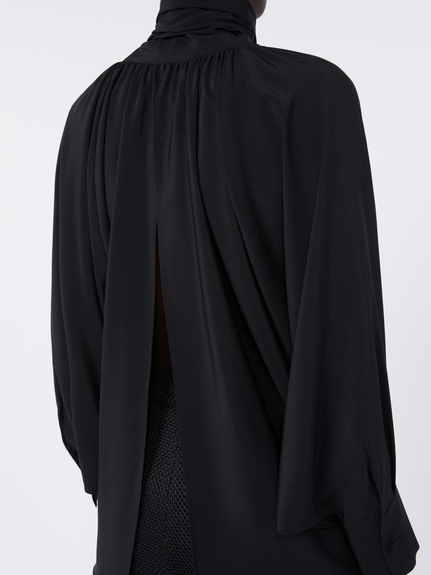 Max Mara Leonida Blouse With Asymmetric Hem And Balloon Sleeves In Black
