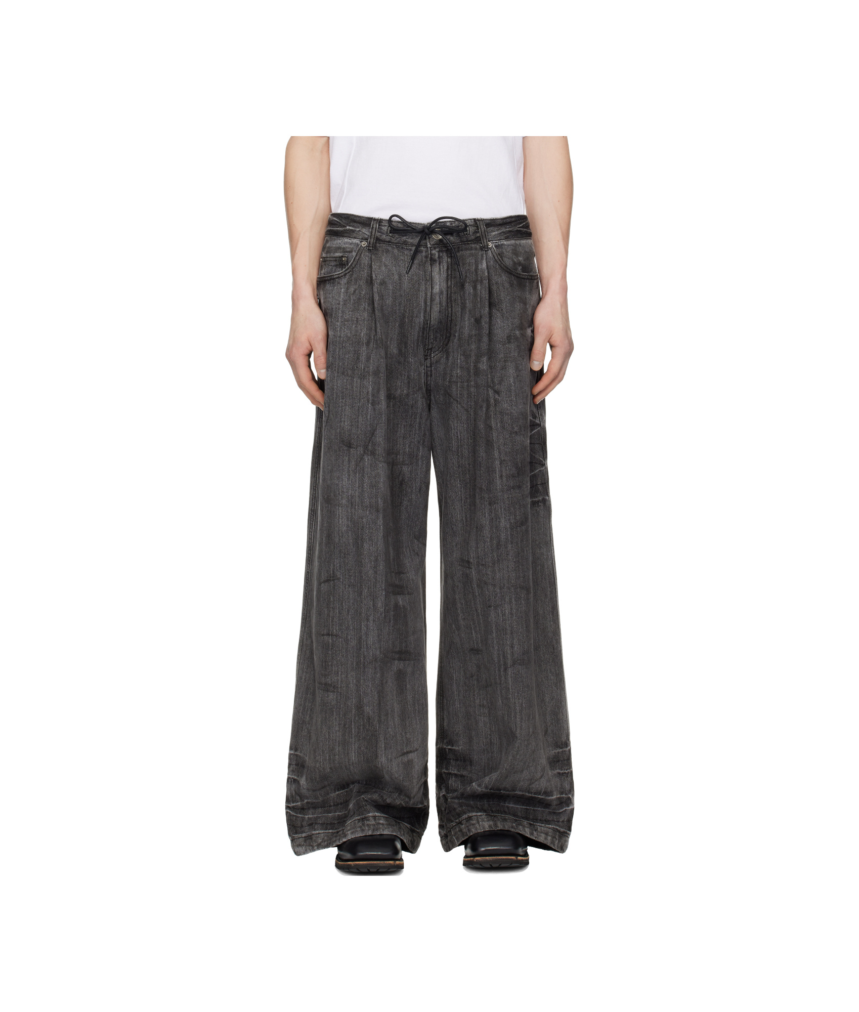 Shop Juunj Drawstring Jeans In Black