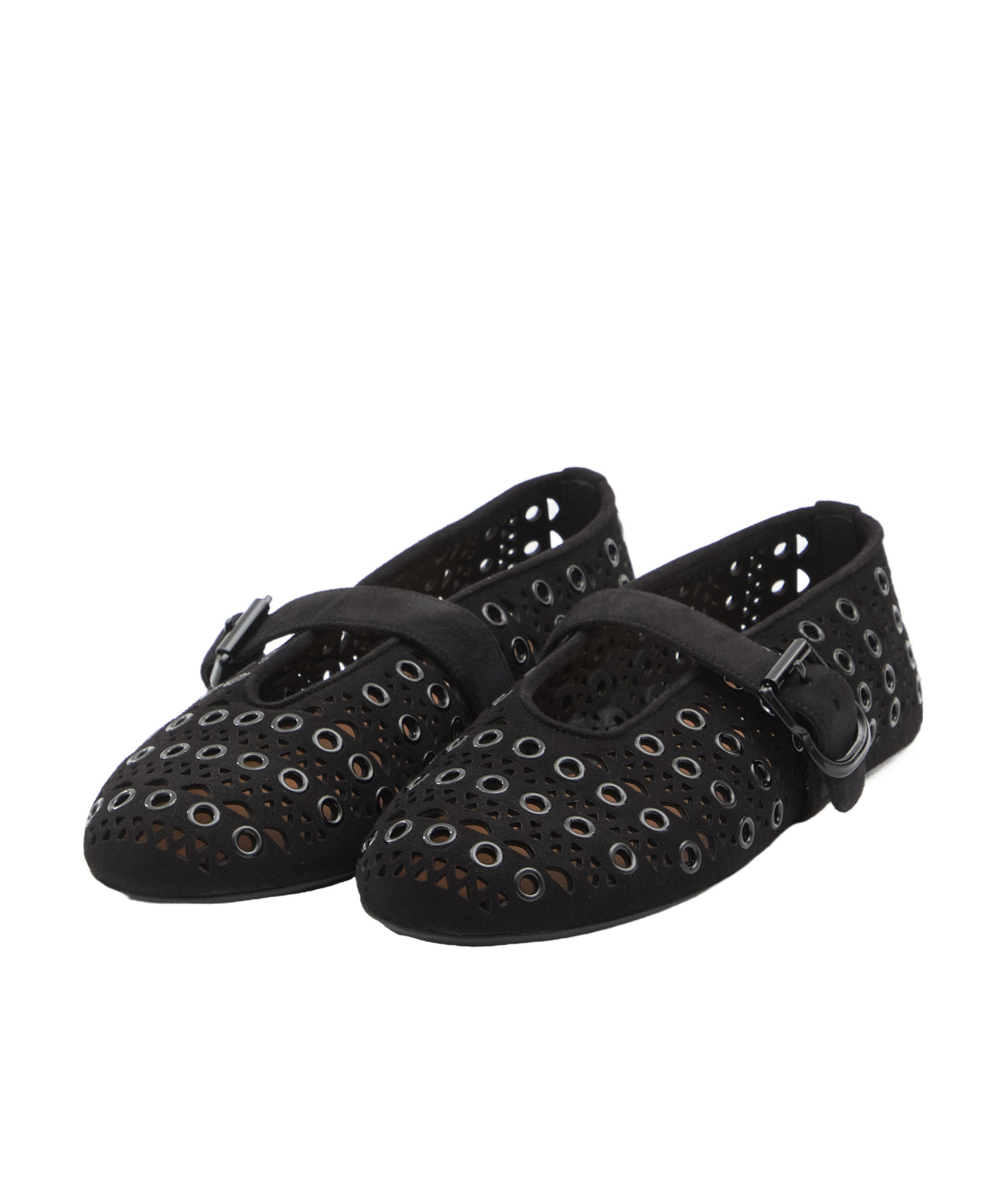 Alaïa Eyelet Detail Suede Ballerina Flats In Black
