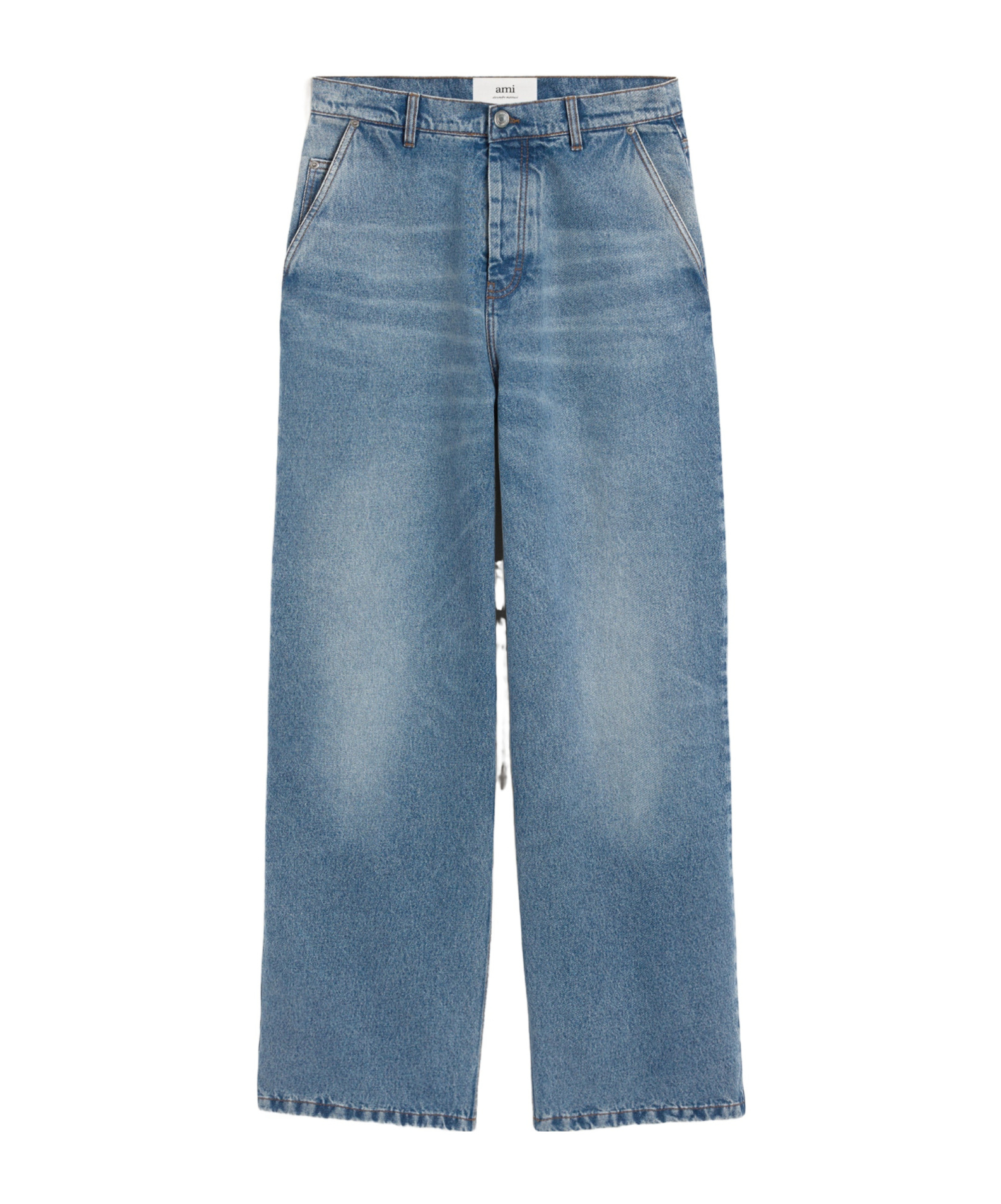 Ami Alexandre Mattiussi Wide Fit Jeans In Used Indigo Denim. In Blue
