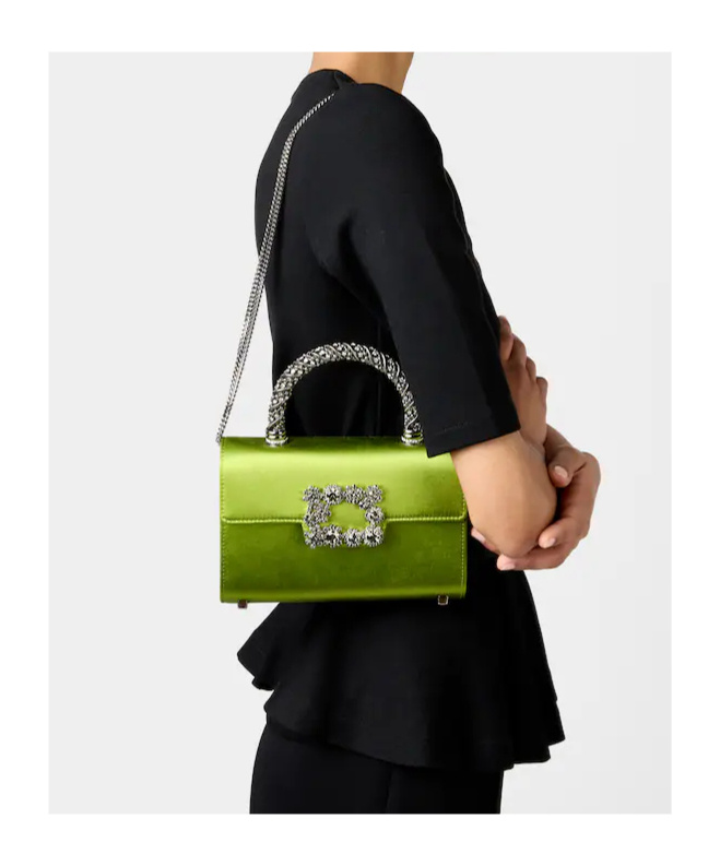 Roger Vivier Jewel Efflorescence Mini Bag In Satin In Green