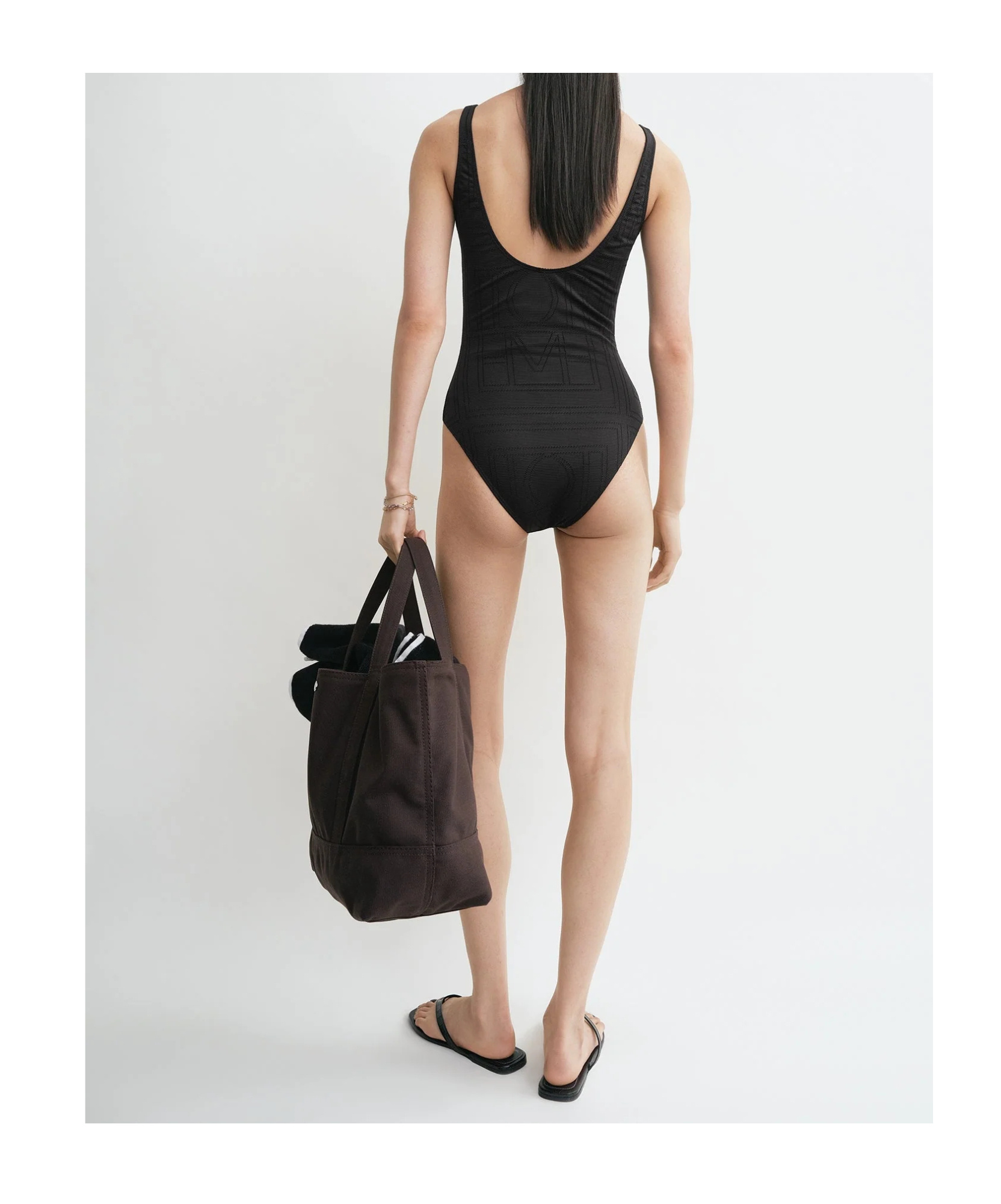 Totême Monogram Pointelle Swimsuit In Black