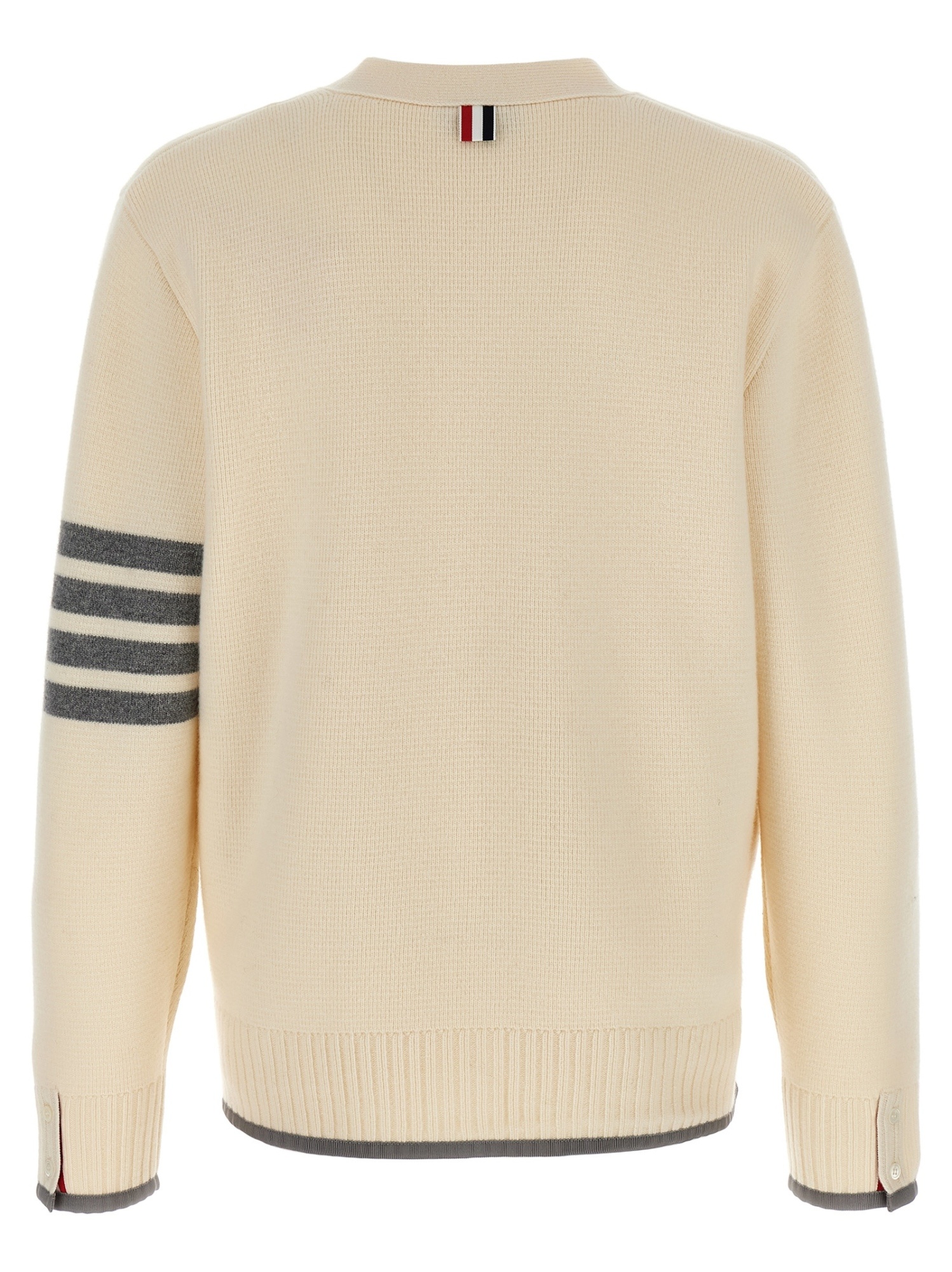 Thom Browne Wool Cardigan With Striped Sleeve Detail In Neutral