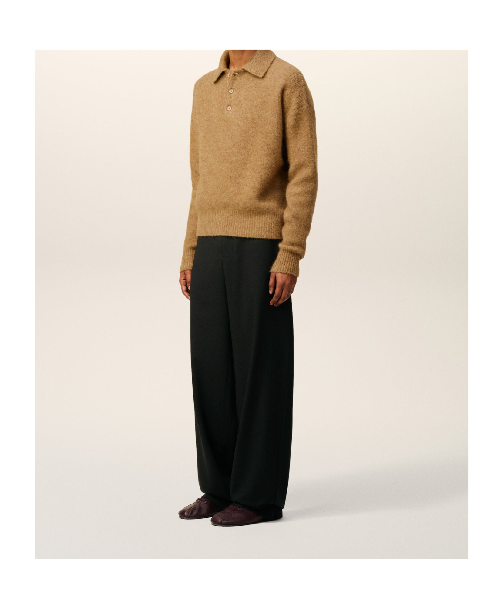 Ami Alexandre Mattiussi Alpaca And Wool Blend Long Sleeve Polo In Brown