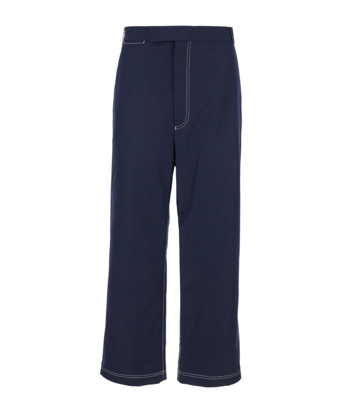 Thom Browne Blue Straight Pants With Contrasting Stitching In Fabric Man In Black