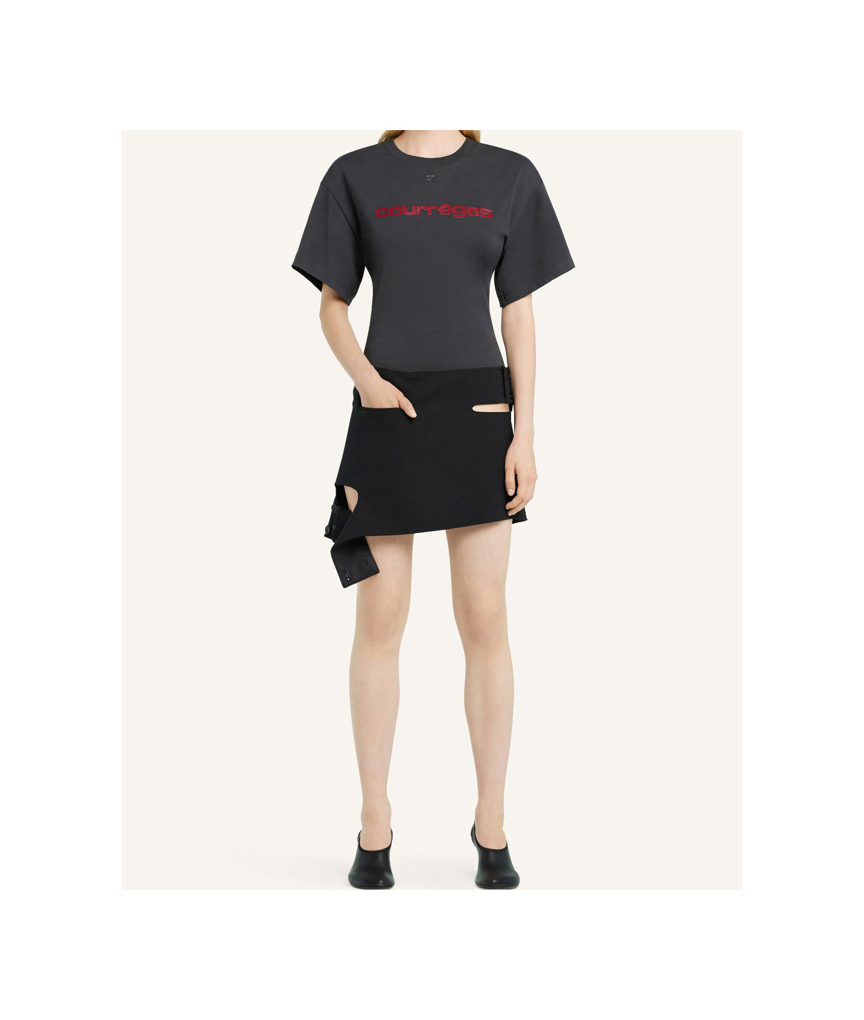 Courrèges Horn Sleeve T-shirt In Black