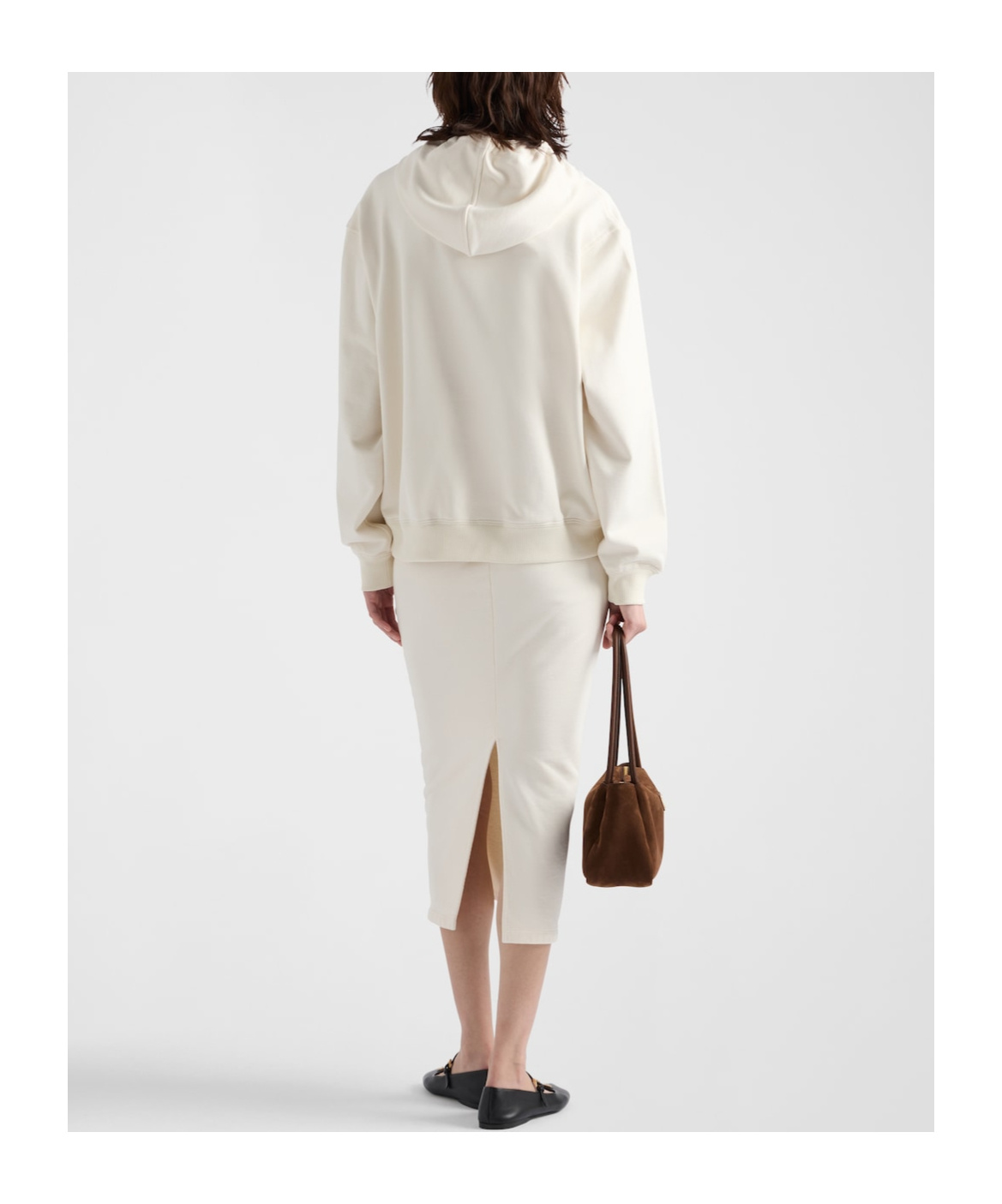 Prada Triangle-logo Cotton Hoodie In Nude