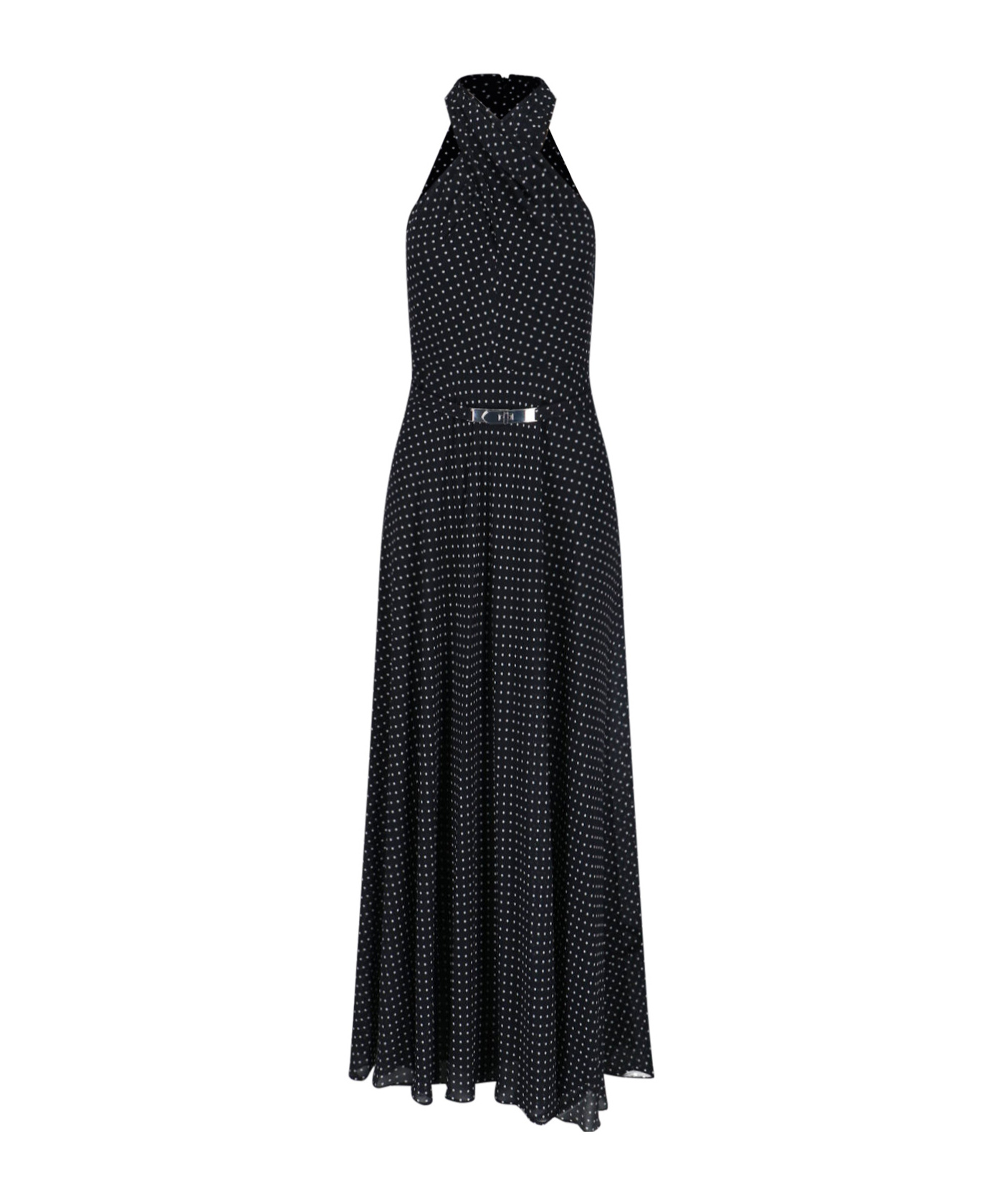 Polo Ralph Lauren Halter Neck Belted Waist Sleeveless Maxi Dress In Black