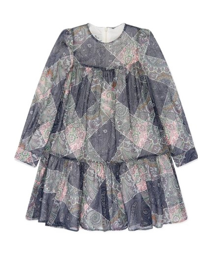 Etro Kids Paisley Printed Flared Dress In Blue