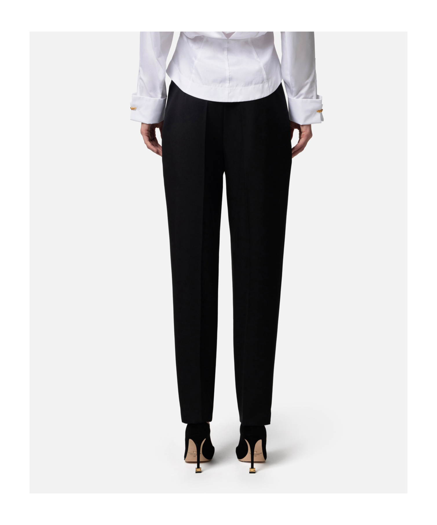Elisabetta Franchi Straight Virgin Wool Trousers In Black