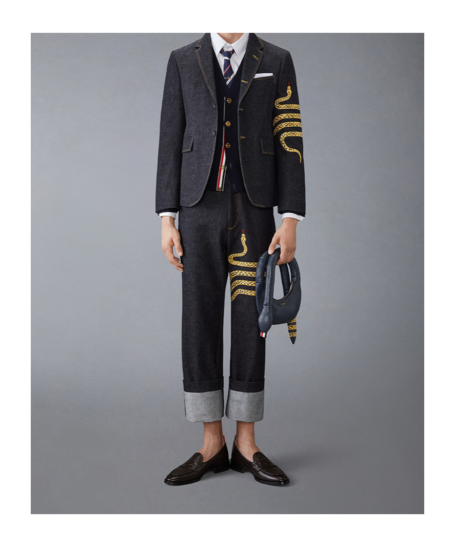 Thom Browne Snake-embroidery Straight-leg Jeans In Black
