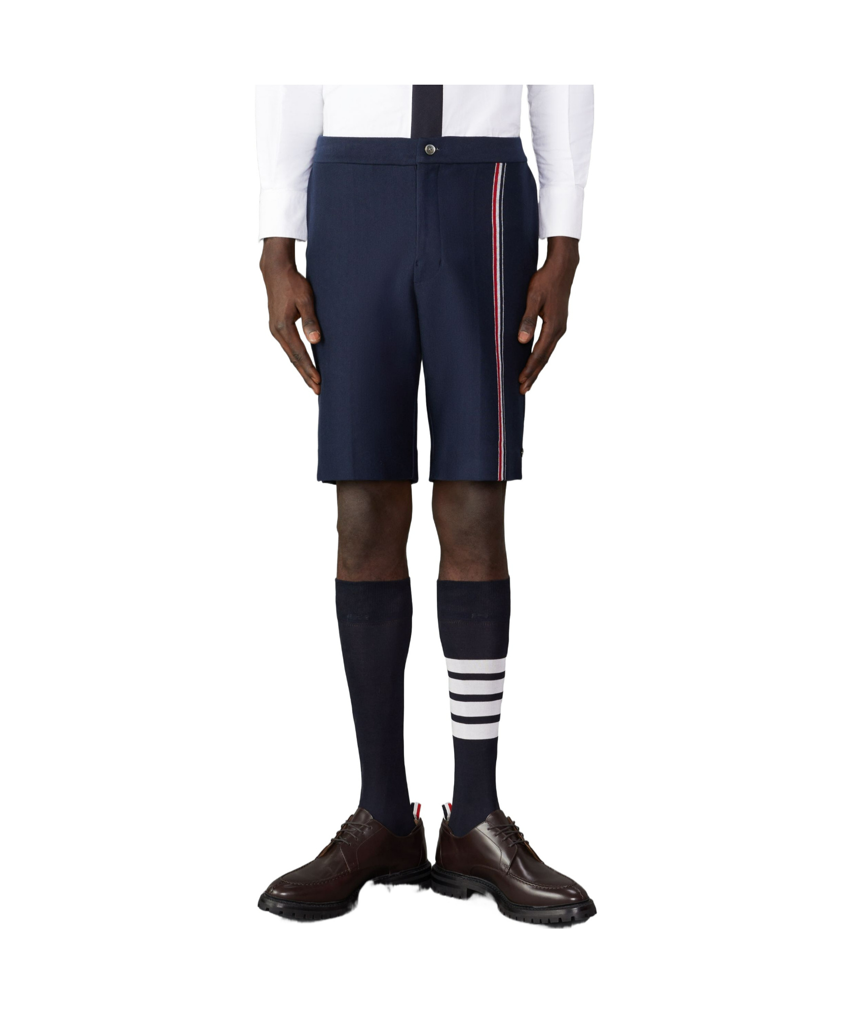 Thom Browne Rwb Stripe Bermuda Shorts In Black