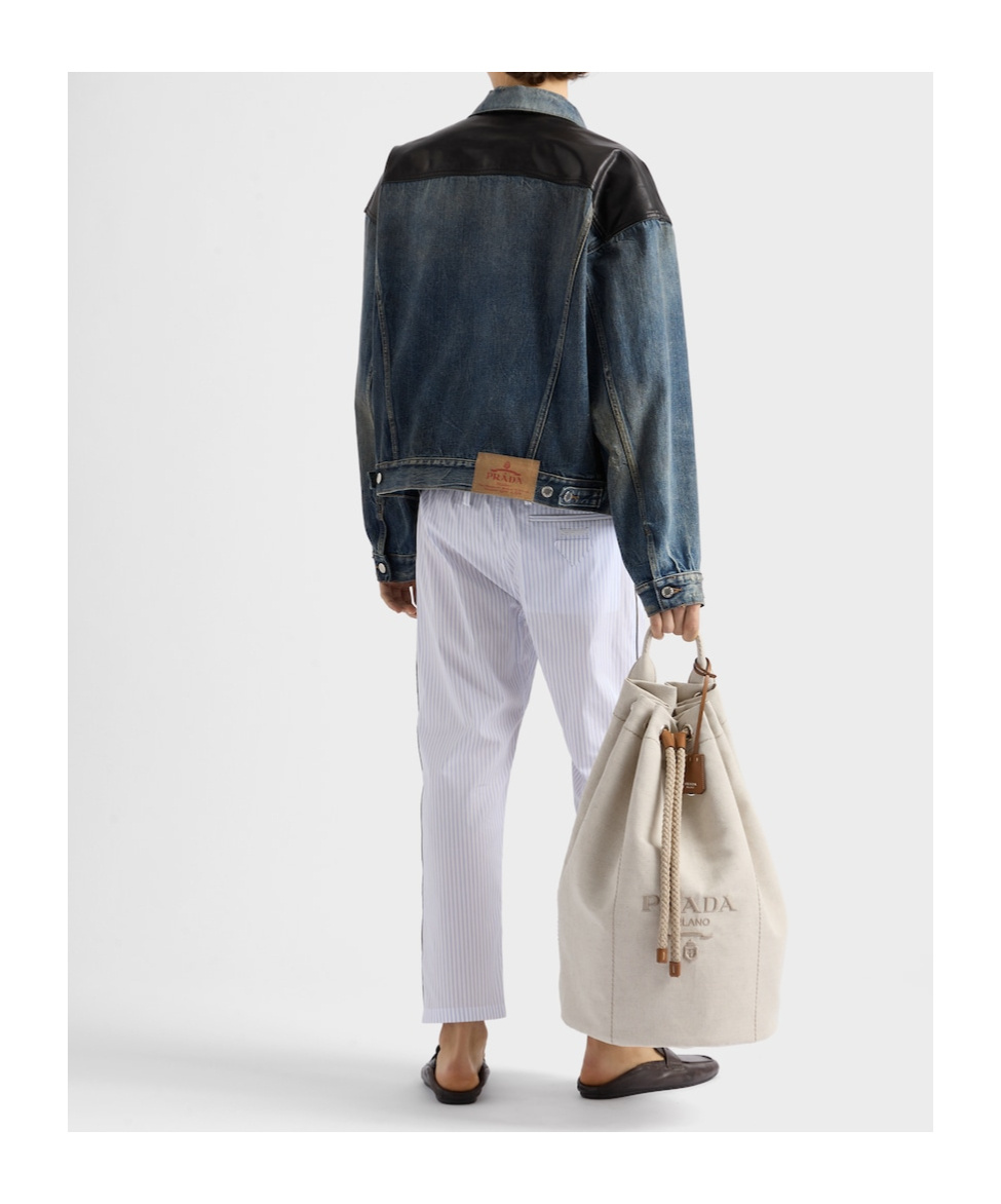 Prada Denim And Leather Jacket In Blue