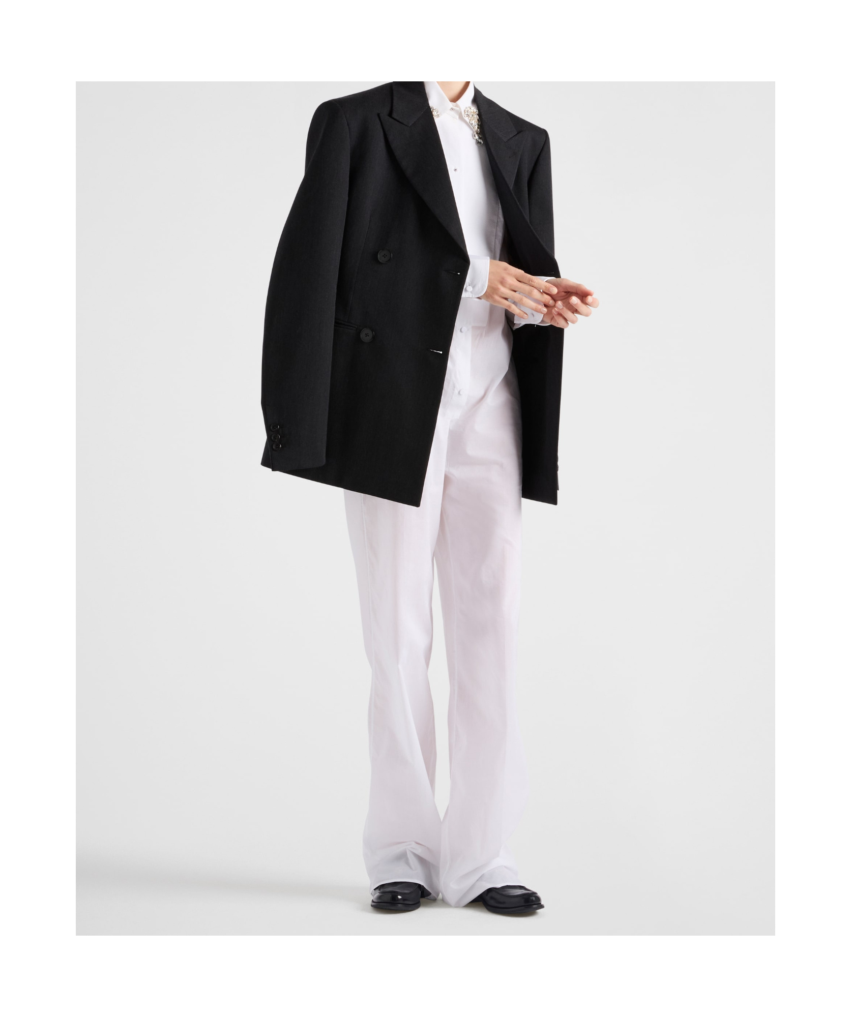 Prada Double-breasted Gabardine Jacket In Gray