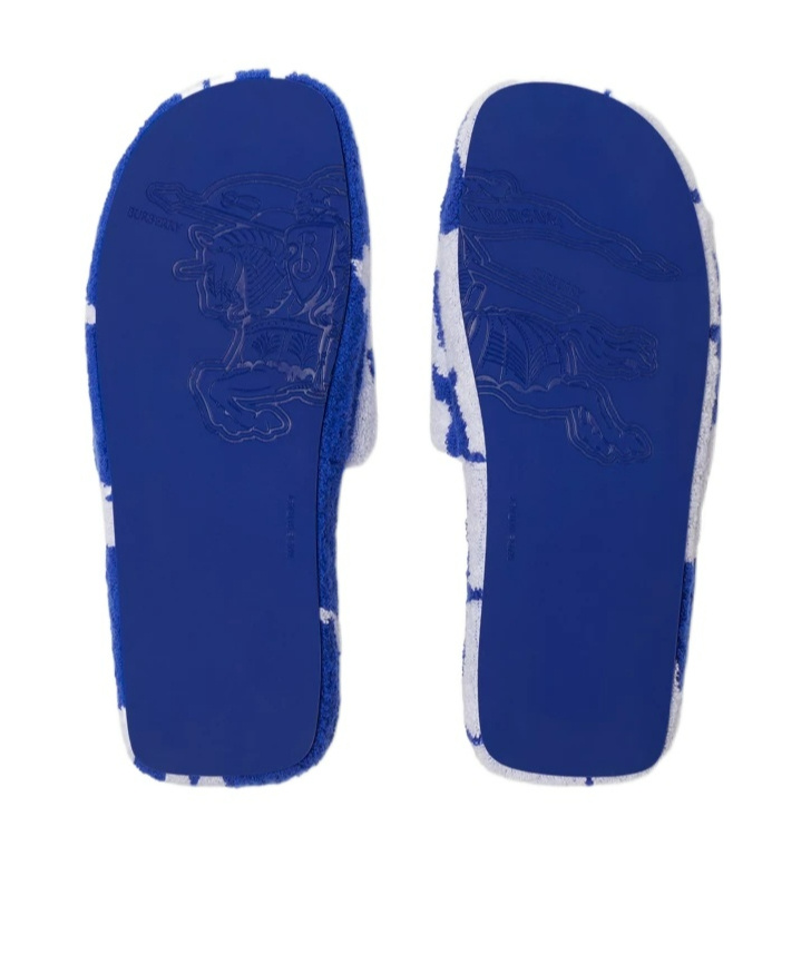 Shop Burberry Snug Cotton-towelling Slippers In Blue