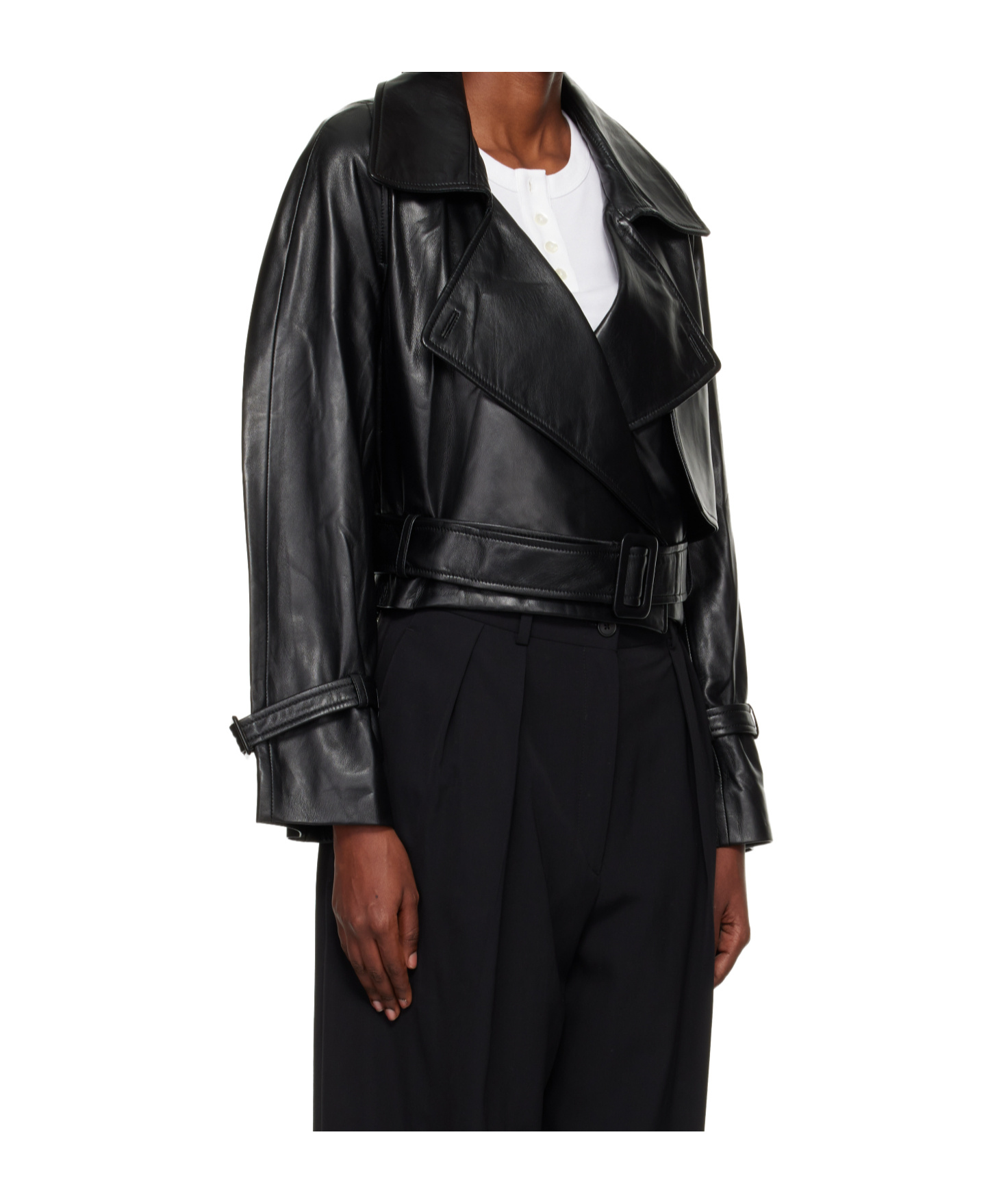 Nour Hammour Hatti Cropped Leather Jacket In Brown