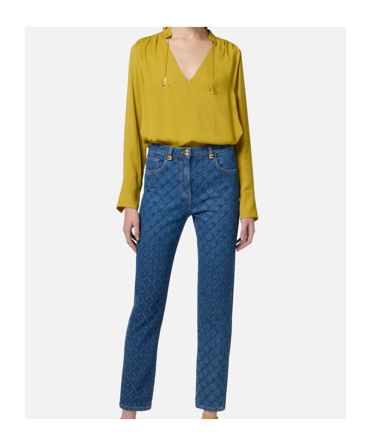 Elisabetta Franchi Logo-charm Georgette Blouse In Yellow
