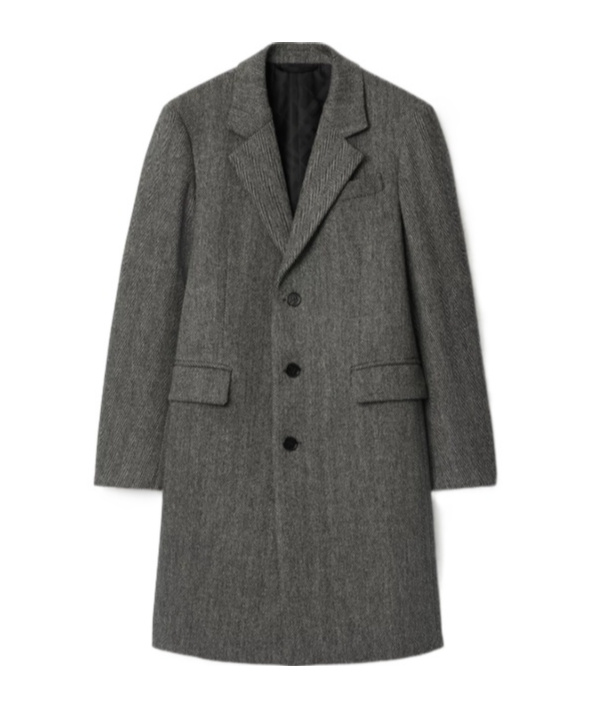 Burberry Herringbone Wool Tailored Coat In Gray