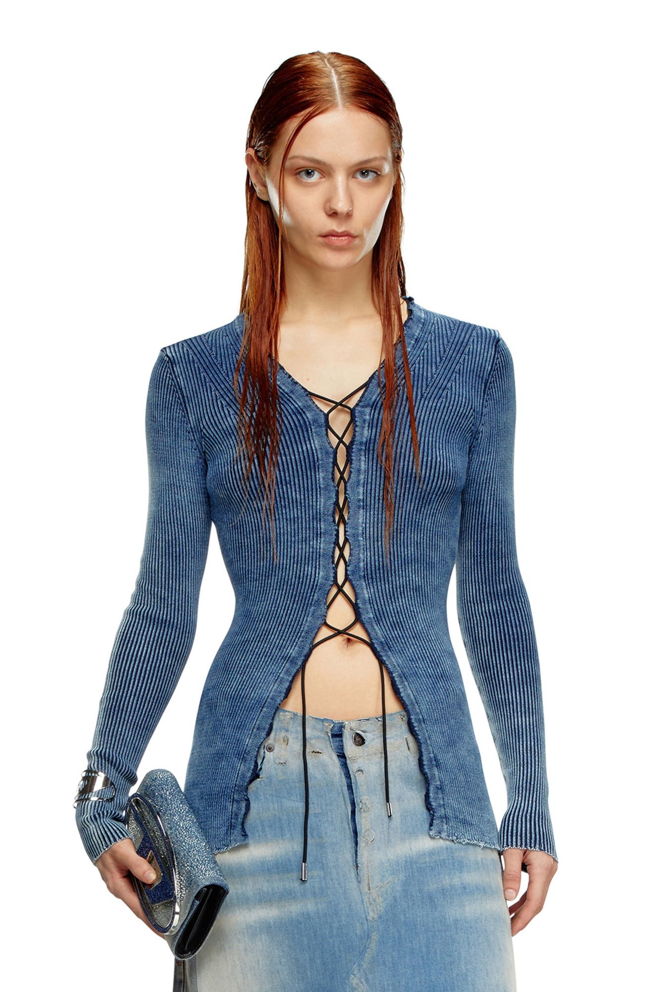 Diesel M-acerata Ribbed-knit Cardigan In Blue