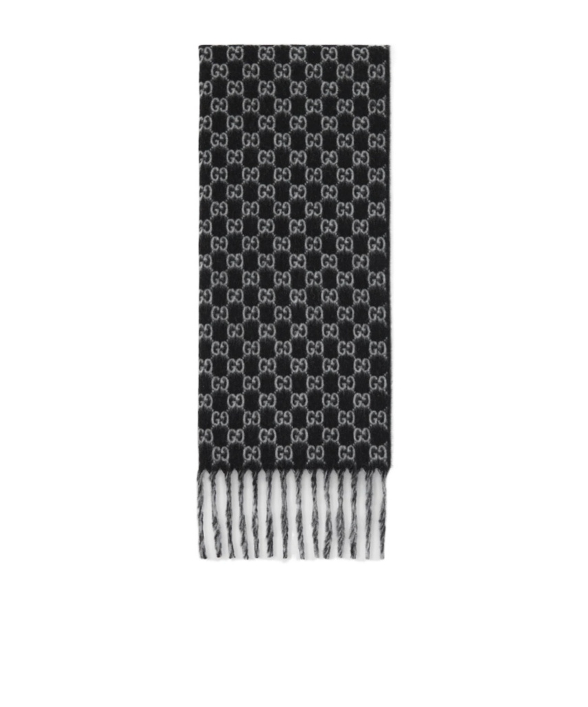 Gucci Gg Wool And Cashmere Scarf In Black