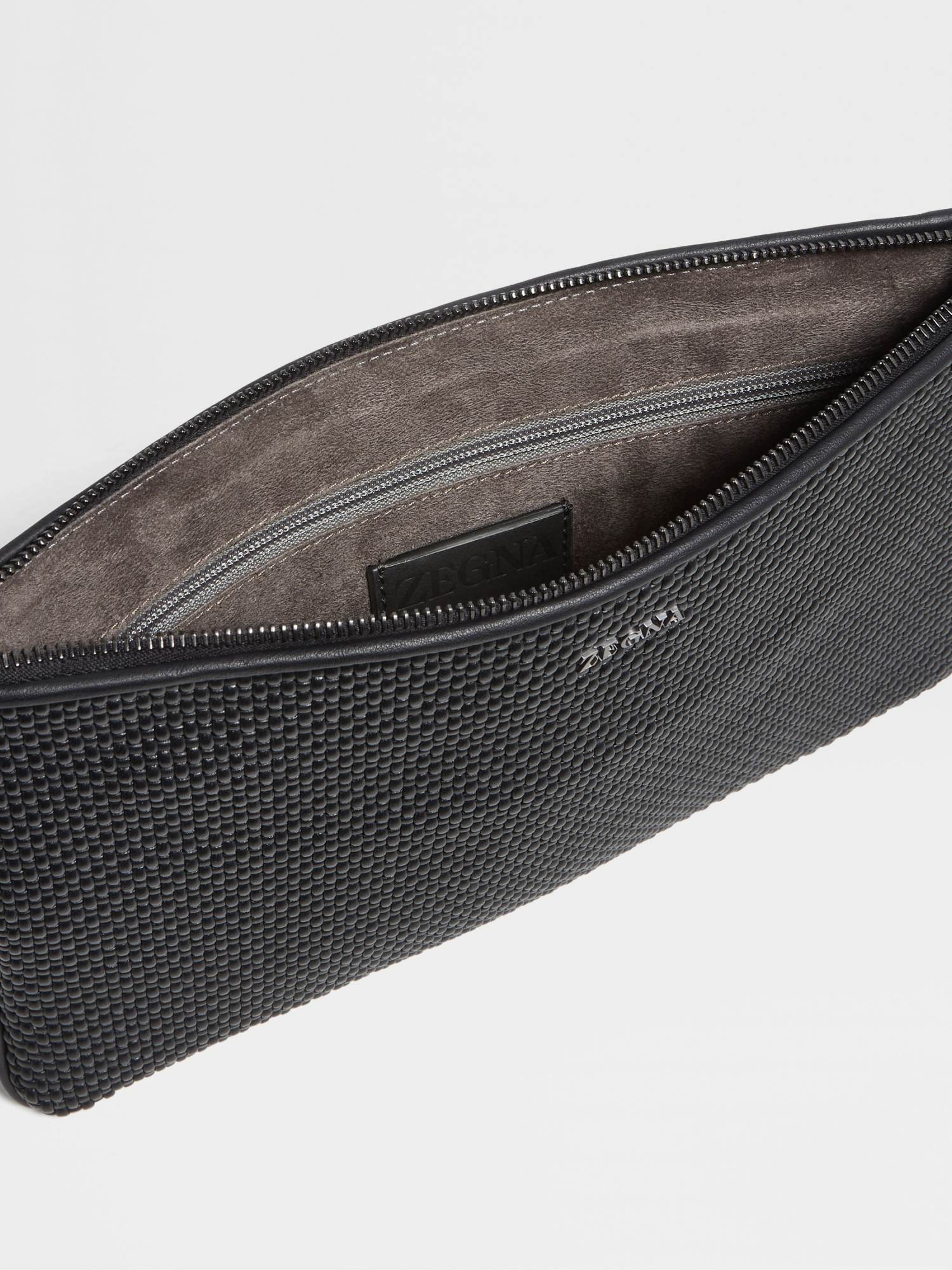Zegna Z Logo Lettering Woven Zipped Pouch In Black