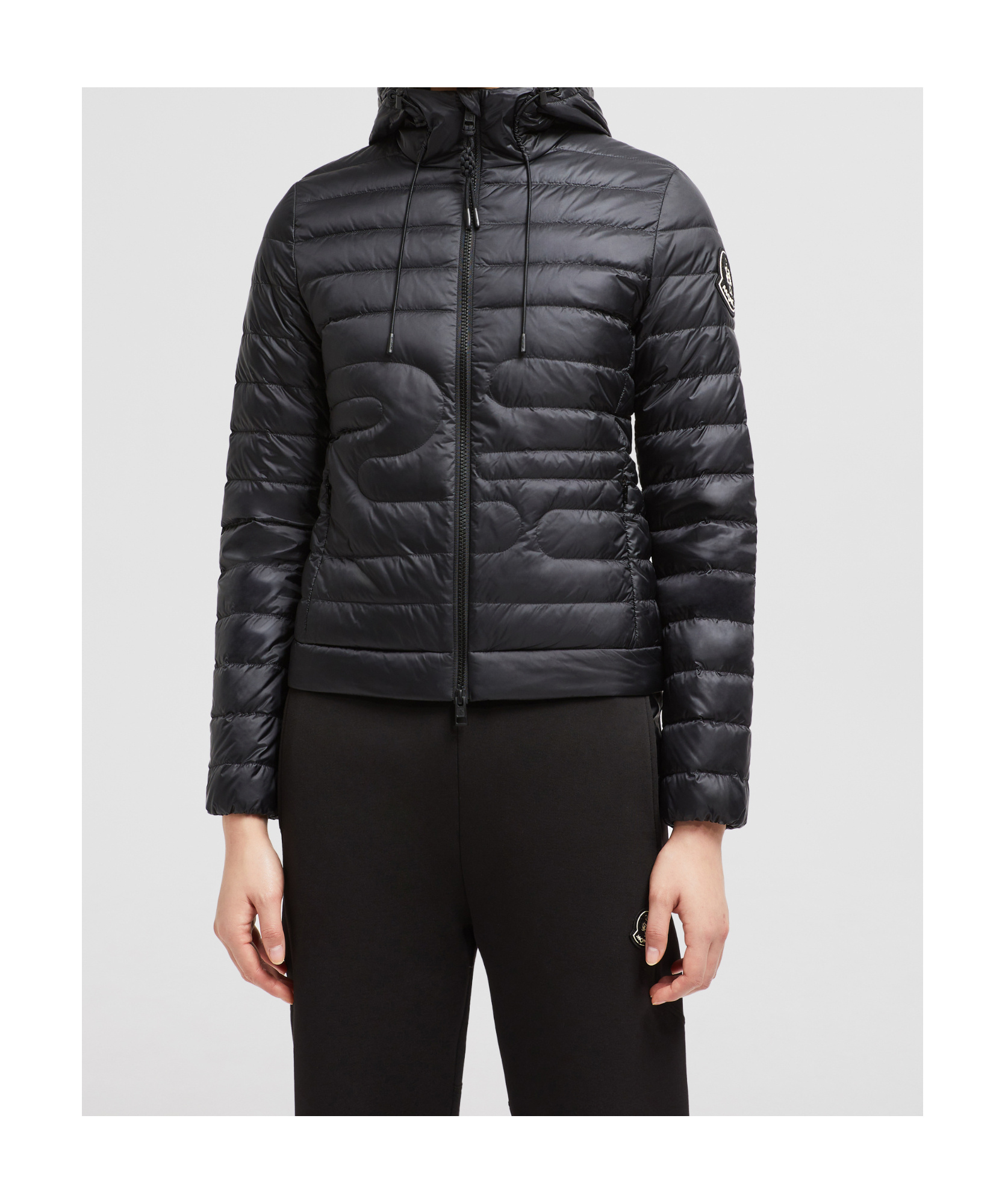 Moncler Xiaobai Hooded Snake Quilted Short Down Jacket In Black