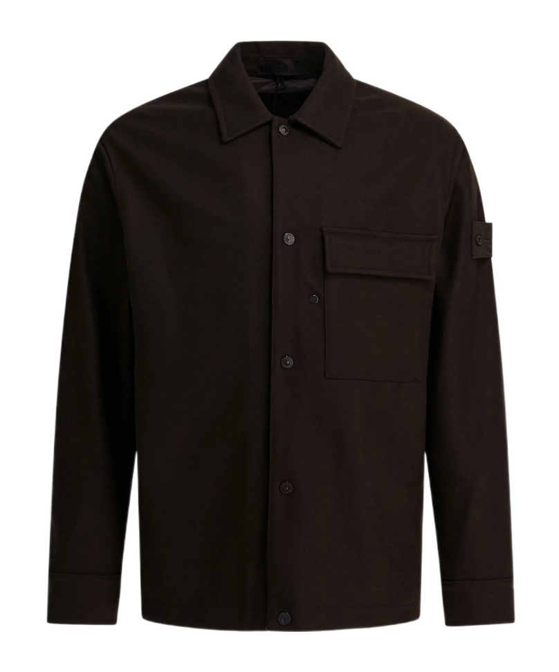 Stone Island Patch-pocket Buttoned Shirt Jacket In Brown