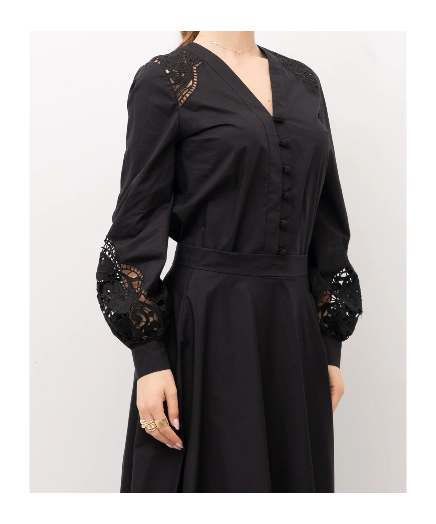 Twinset Lace-insert Buttoned Shirt In Black