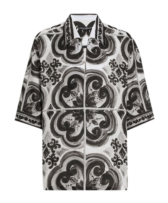 Dolce & Gabbana Camicia Hawaii In Lino Stampa Maiolica